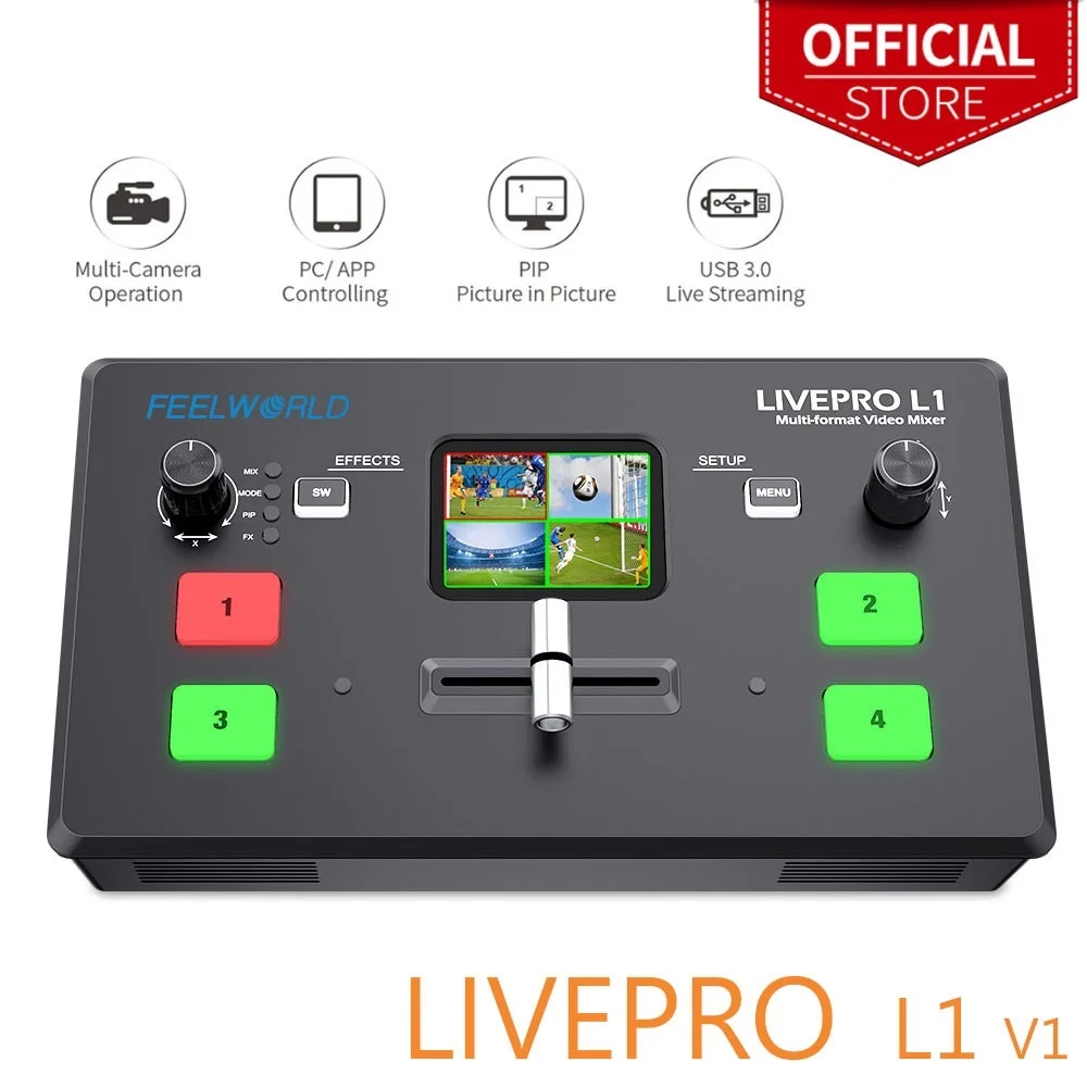 To L1 V1 Multi Format Video Mixer Switcher 4xHDMI Inputs Camera Production USB3.0 Live Streaming Youtube