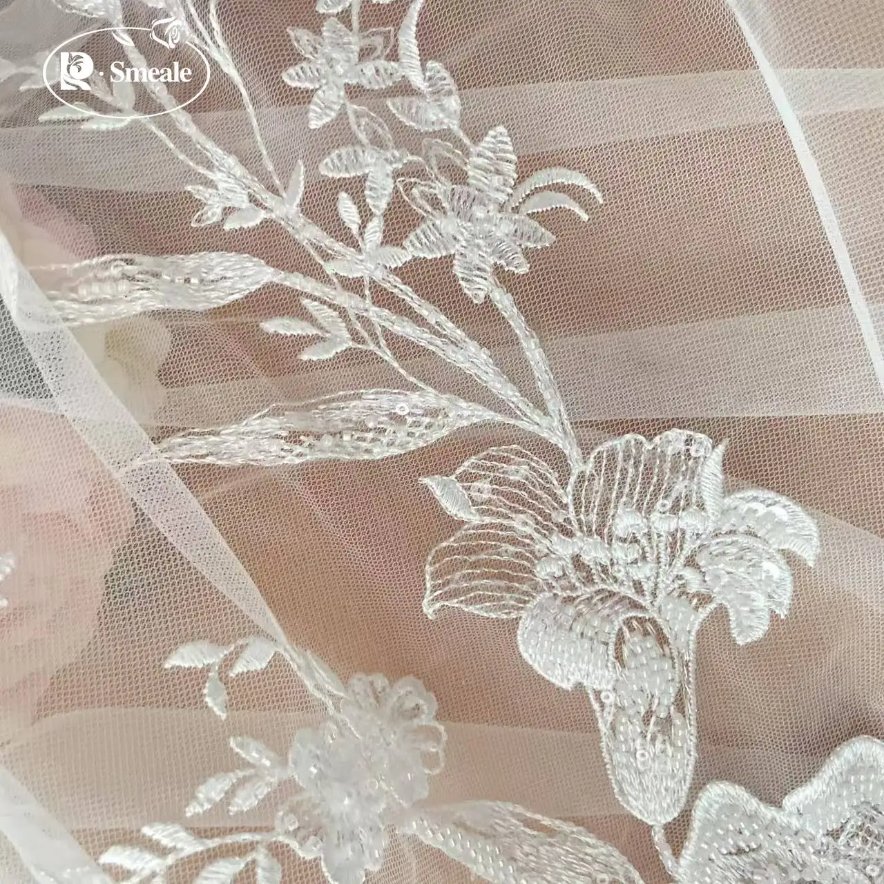NEU Perlen Pailletten Hochzeitskleid Braut Big Flower Spitzenstoff. Rayon-Stickerei. DIY Nähzubehör RS 252283 – Detail 7