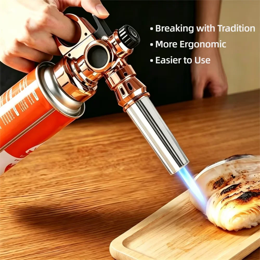 360° Reversible Butane Gas Torch, Multipurpose High-Temp Flame Gun BBQ, Charcoal Ignition, Meat Hair Removal and Cooking