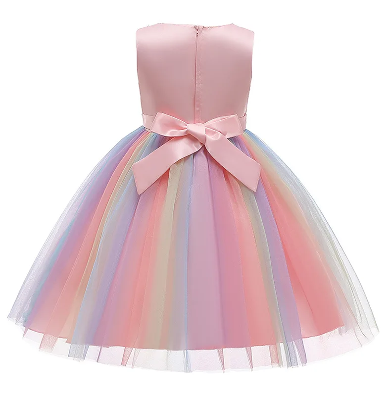 Flower Girls Wedding Evening Party Dresses For Girls Baby Children Dress Rainbow Color Tutu Princess Dress For Kids 2 5 10 Years