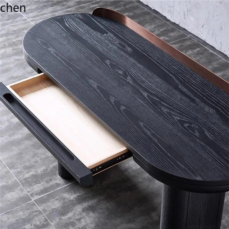 YFY Black Oak Desk Computer Writing Desk Simple Integrated Office Wall-Mounted