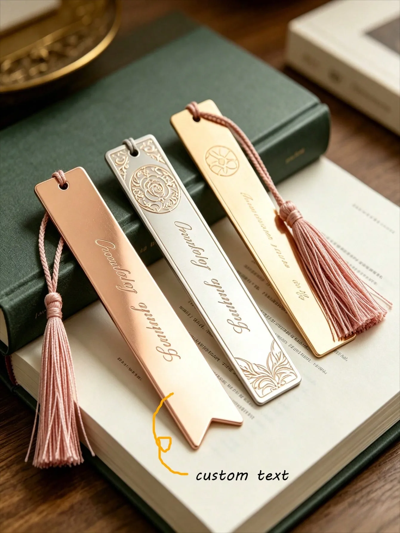 Personalisiertes, graviertes, spiegelpoliertes Acryl-Lesezeichen mit Quaste; V-förmiges Lesezeichen mit durchbrochenem Design – ein elegantes Geschenk