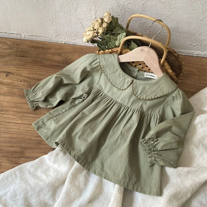 2026 New Autumn Baby Girls Pullover Tops 3-6Yrs Kids Casual Loose T-shirt Long sleeved cotton solid color Baby Girls Shirt 3