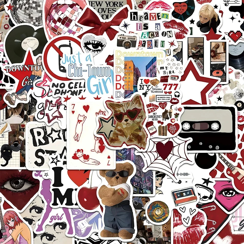 50pcs Cool Downtown Y2K Girls Stickers Trend Cartoon Decals Decoration DIY Skateboard Laptop Phone Bike Graffiti Kids Toys