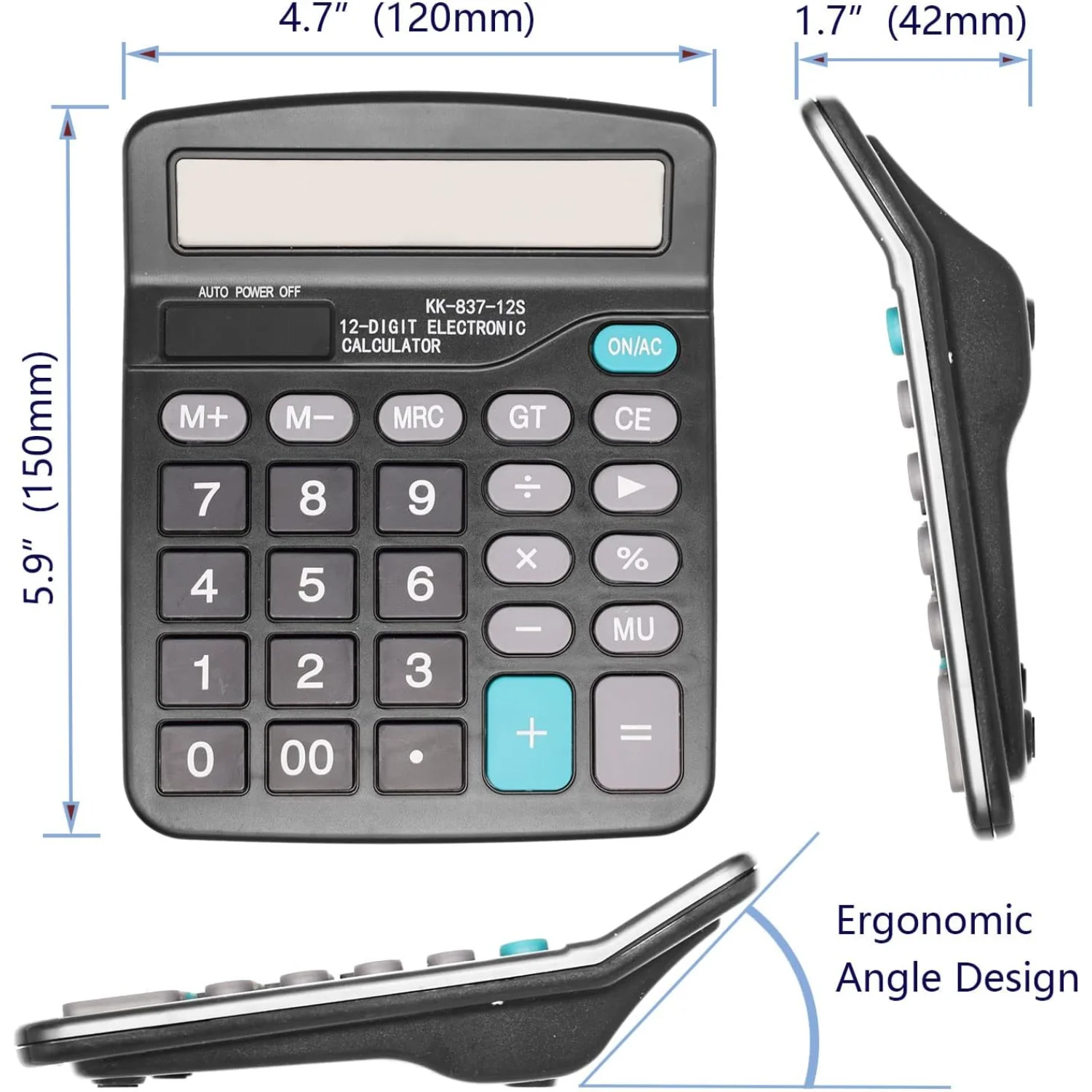 계산기, KK-837-12S 표준 데스크탑 계산기, 12자리 대형 LCD 디스플레이, 배터리 및 태양광 발전 계산기(꺼짐)