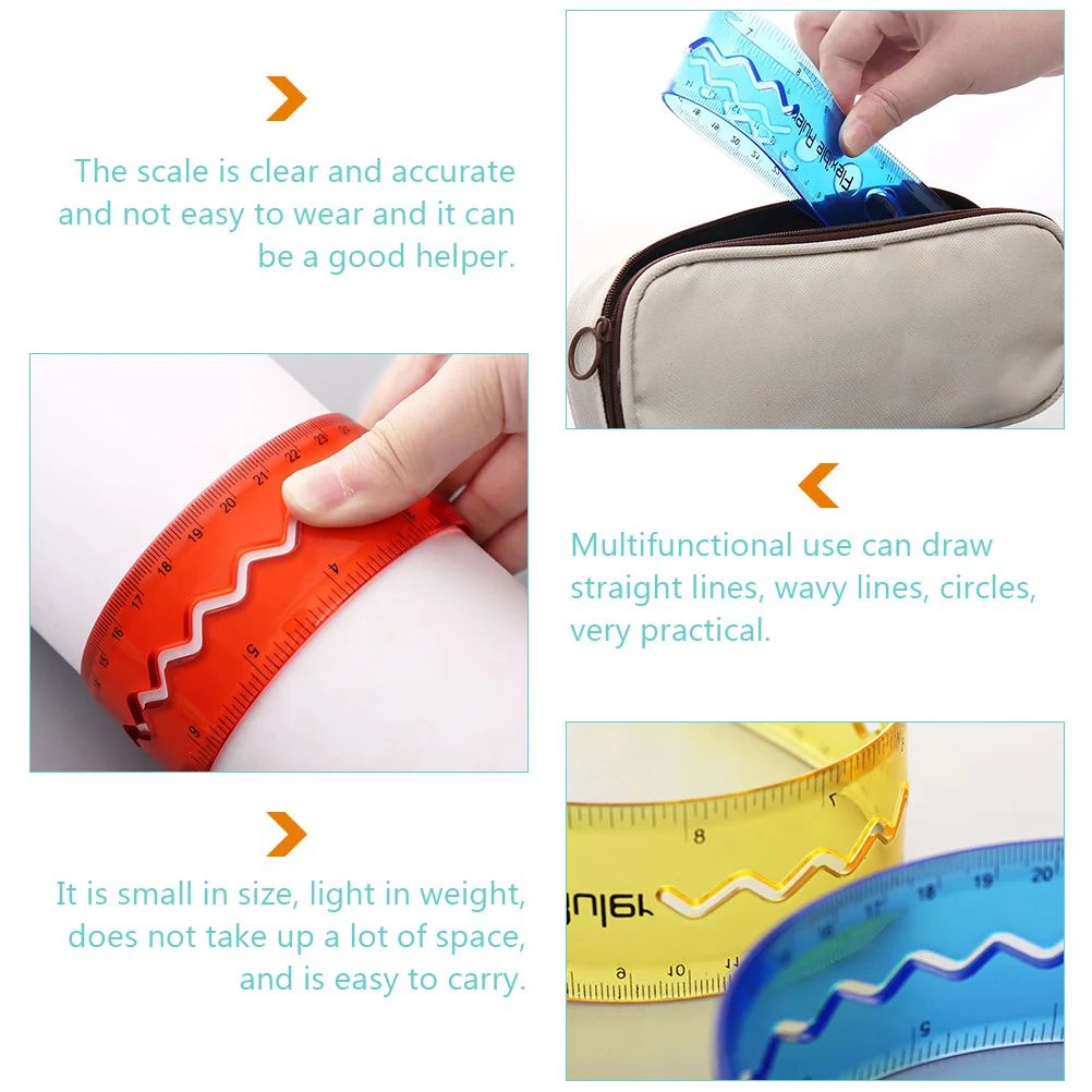 

4Pcs Soft Flexible Drawing Rulers Clear Bendable Wear-Resistant Ruler Household Students Kids Portable Measurement Tool
