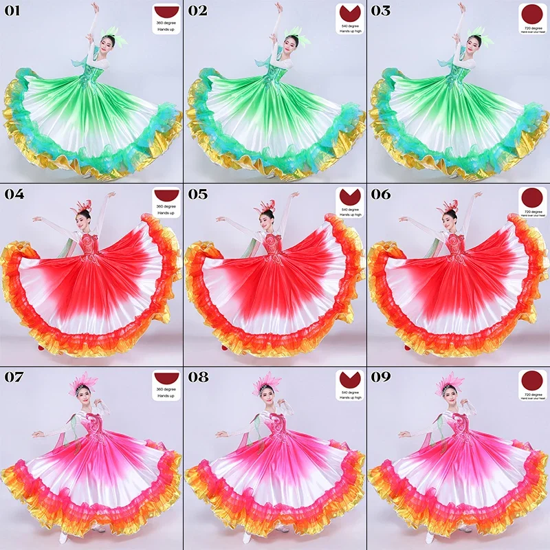 New 360/720 Degree Spain Flamenco Dance Dress Women Waltz Ballroom Gypsy Opening Dance Big Swing Skirt Stage Performance Costume