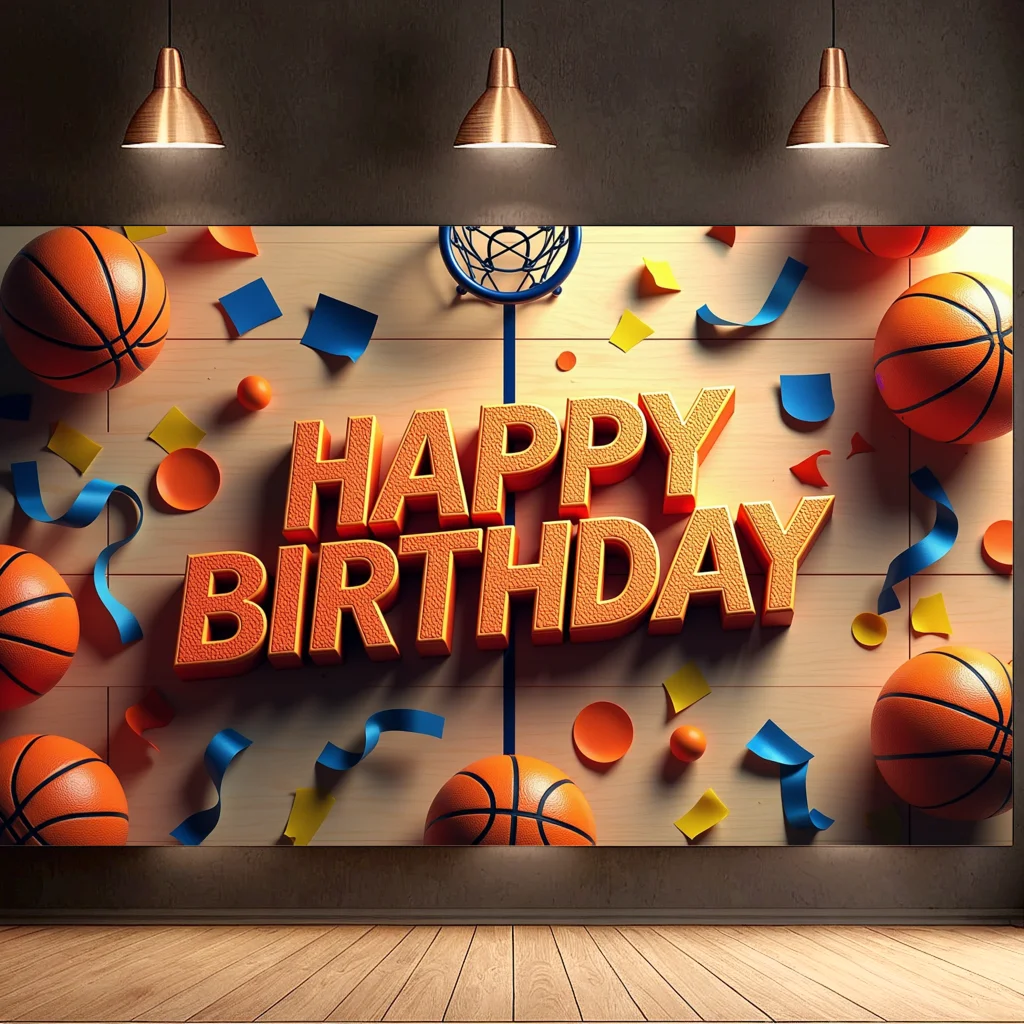 Basketball Themed Birthday Banner Sports Backdrop Happy Birthday Celebration Decoration Party Background for Events Photo Booth