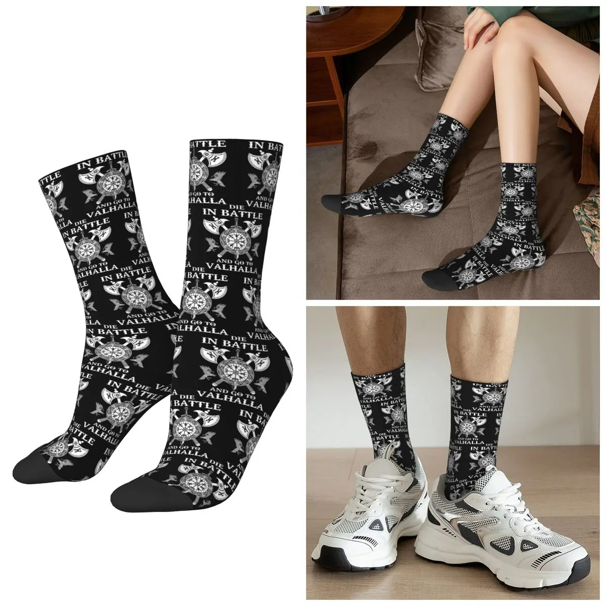 

Всесезонные носки Viking Warrior Die In Battle And Go To Valhalla Viking Socks Harajuku Crew Sock Модные чулки для мужчин и женщин в подарок