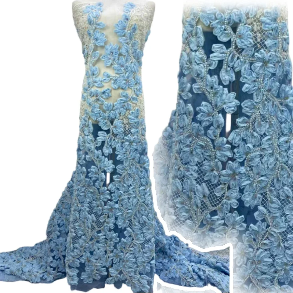 

Африканская 3D тюлевая кружевная ткань с бабочкой, 2025 новейшая Франция, Нигерия, тюль с вышивкой бисером, ткань для шитья свадебного платья AH1550