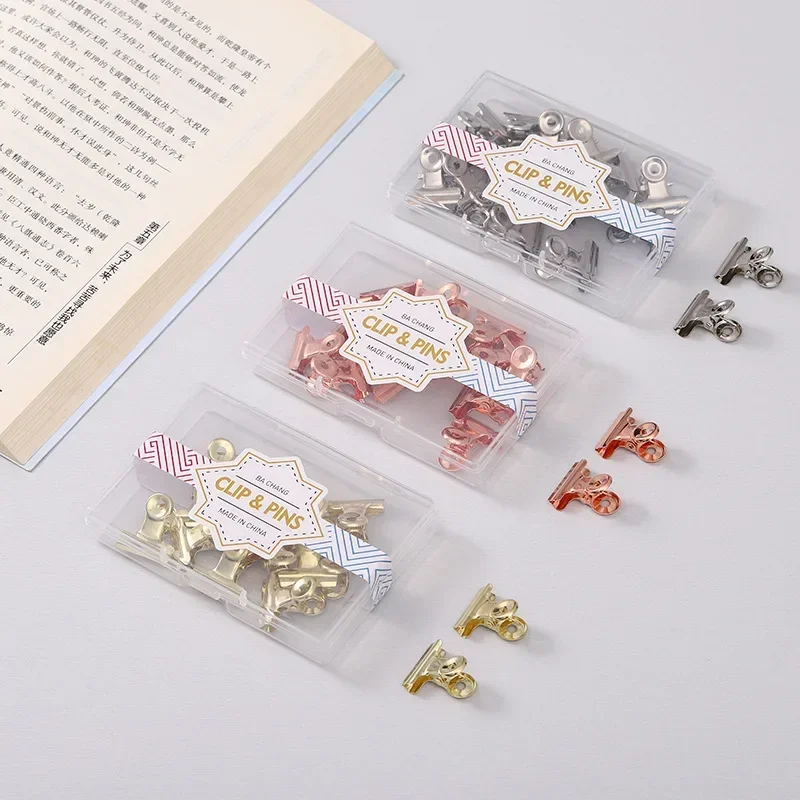 12pcs/box Metal Clips Office Paper Bill Clips Golden Rose Golden Clip Students Teacher Paper Clip Office Business Supplies