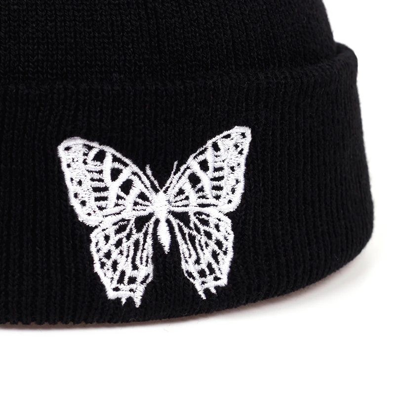 Butterfly Embroidery Beanie Hat New Unisex Winter Hats Women Men Solid Autumn Beanies Knitted Hats Skullcap Hip Hop Wool Hats