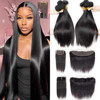 Malaysian Human Hair Natural straight Bundles With Frontal Closure 4*4 Free Part Silky Straight Hair Weaves Free Ship For Woman
