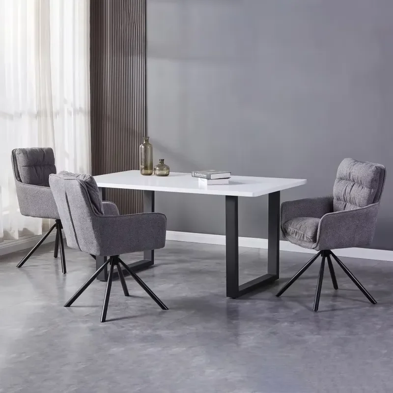 Contemporary Minimalist Dining Room Table Rectangle Shaped Console Tables White Marble Dining Table With Metal Black