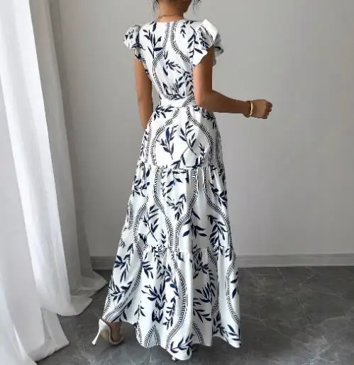 

Women's Dress 2025 Spring and Summer New Fashion Casual Printed Ruffle V-Neck Sexy Slimming and Skinny Long Dress Dress Dress