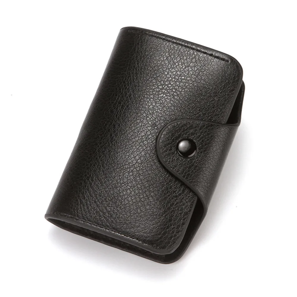 Fashion Business Card Holder Men Women Leather Credit Card Wallet Credit/ID/Bank Card Holder Case Simple Black Snap Card Bag