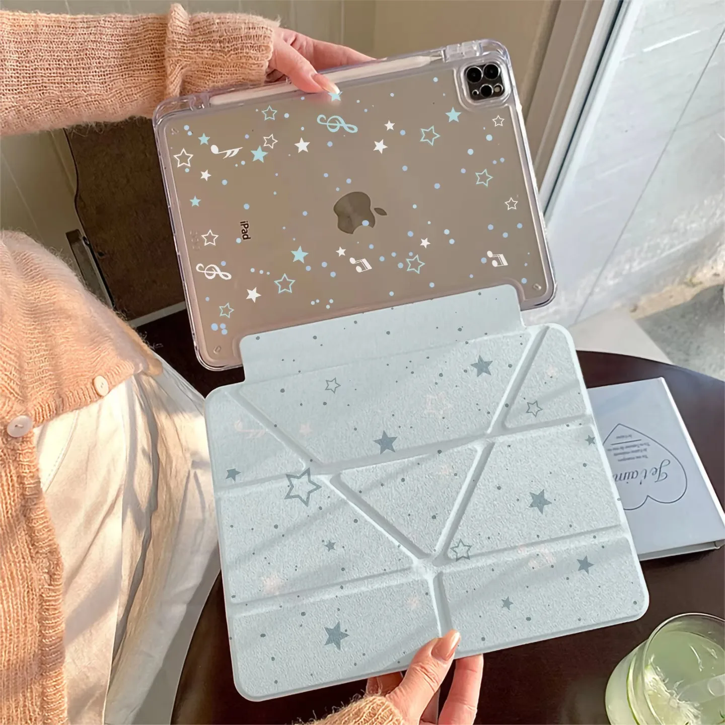 Cute Blue Star Note Fashion Tablet Case For iPad Pro 11 12.9 13 A16 M2 M4 M3 M5 Shell 5/6/7/8/9/10/11th Mini Air 3 4 5 6 7 Cover
