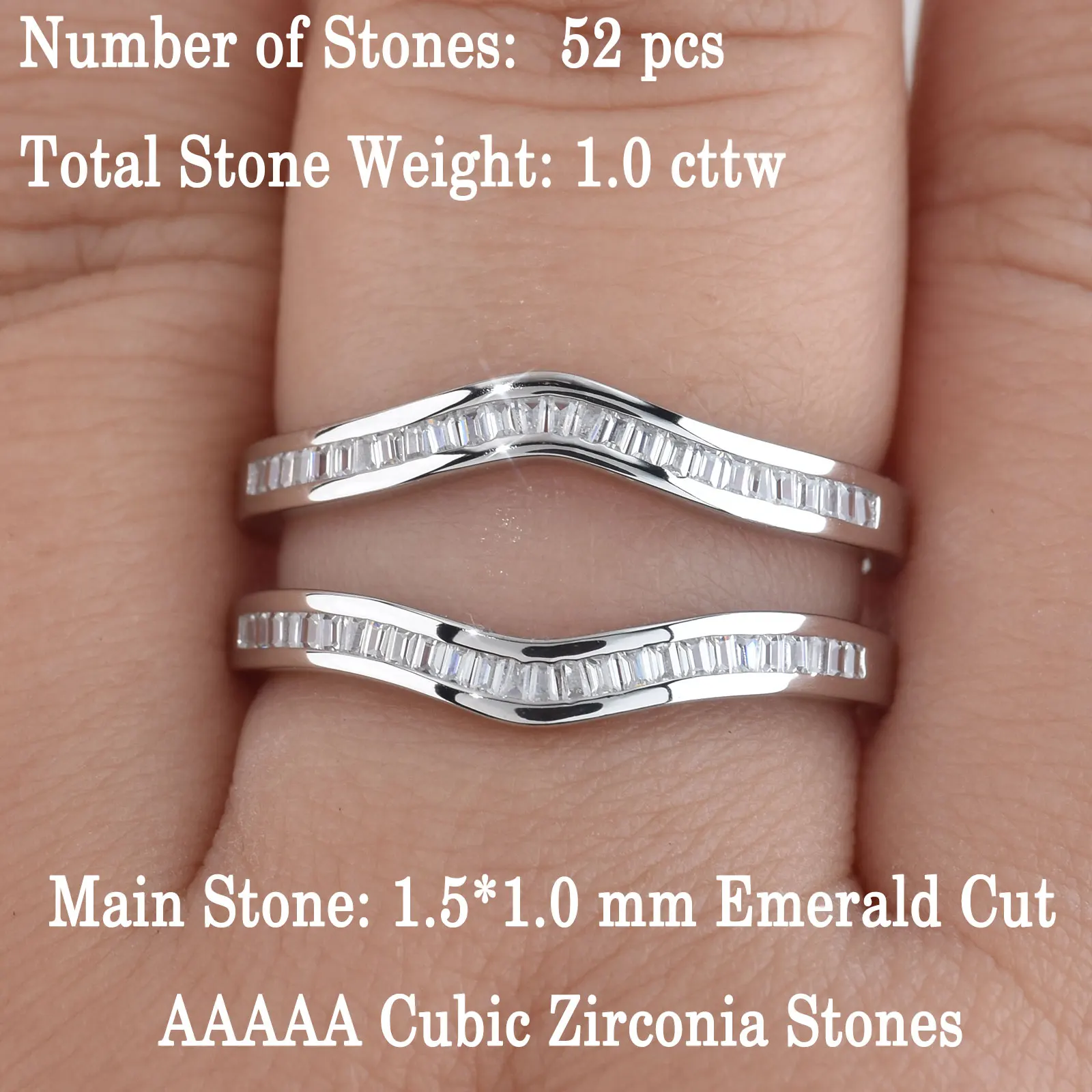 Newshe 925 Sterling Silver Cubic Zircon Ring Enhancers for Engagement Rings Curved Wedding Bands Women's Anniversary Gift