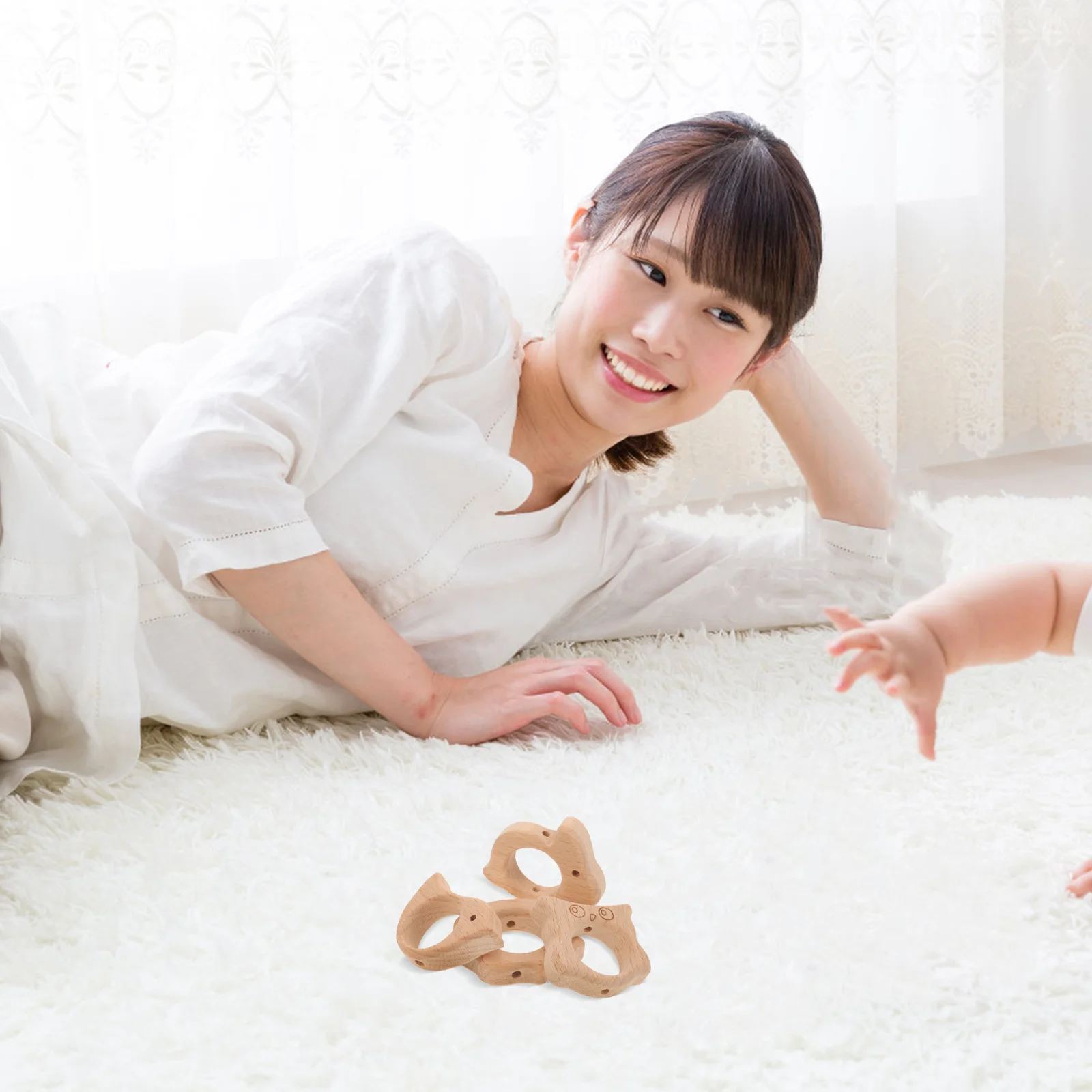 20 pièces en bois Animal bois anneau de dentition pour bébé saisir formation bois naturel anneaux de dentition formes mignonnes lisse sûr infantile en bois pour bébés