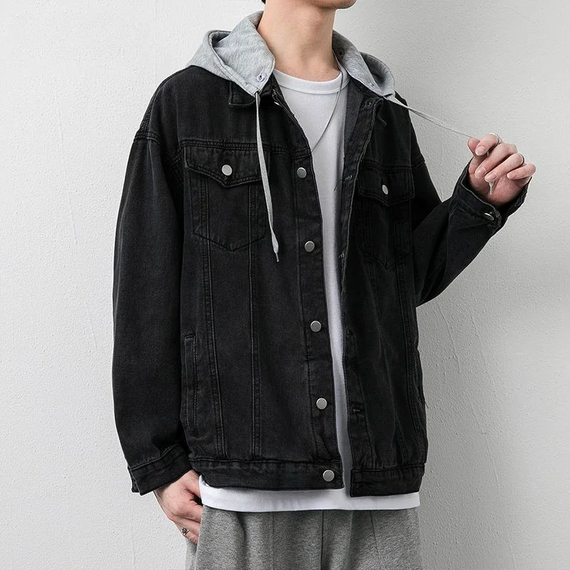 

Loose Hooded Cowboy Coat for Men Branded Clothing Fashion Lxury Original Menswear Vintage High Quality Size L Denim Jackets Man