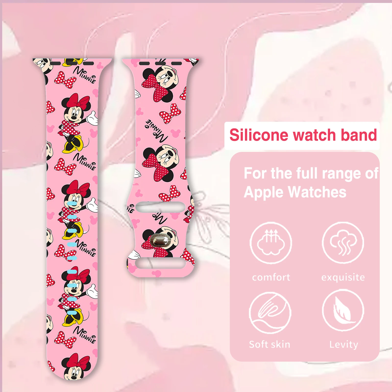 Tali Silikon Seri Disney Minnie untuk IWatch 44Mm 42Mm 41Mm 40Mm Kompatibel dengan Apple Watch 11 10 9 SE Gelang Jam Dapat Diganti