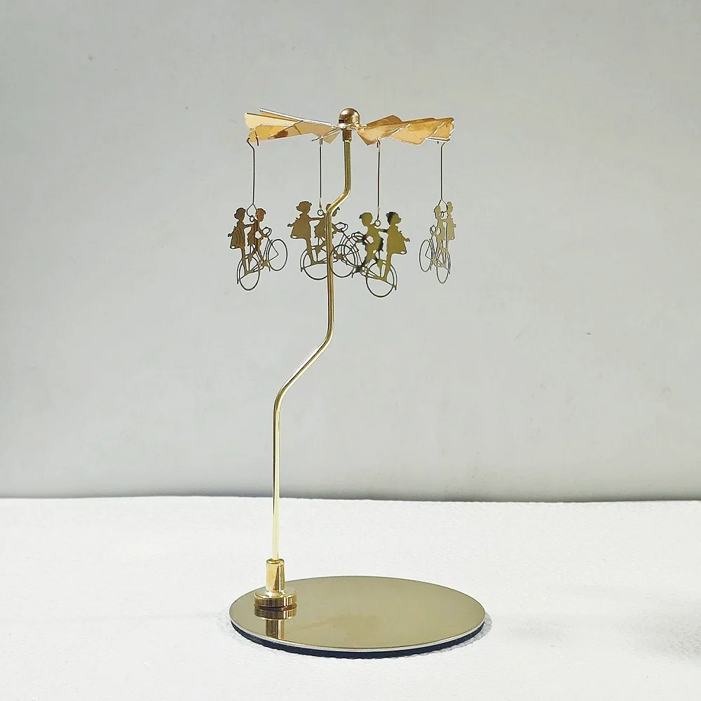 Professional stainless steel gold thin disc Christmas gift aromatherapy marquee rotating candlestick candlelight