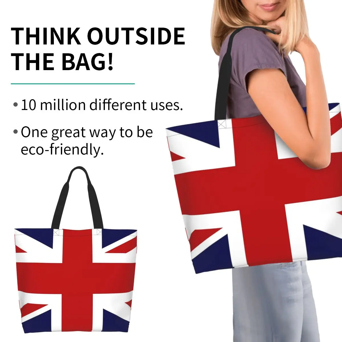 Union Jack Flag Of The UK Shopping Tote Bag Canvas Large Capacity Shoulder Bags Shopper Grocery Handbag for Women