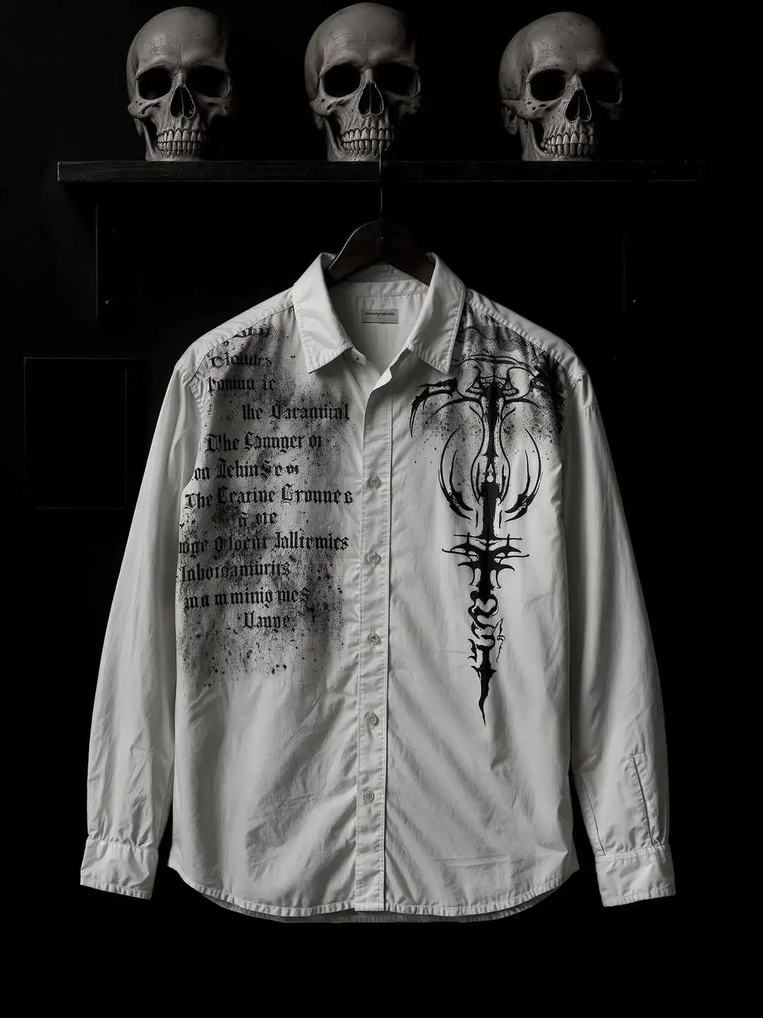 

Y2K Белая готическая рубашка с длинными рукавами Affliction Harajuku Ретро рубашка с v-образным вырезом Мужская футболка с принтом черепа Святого письма Модные топы