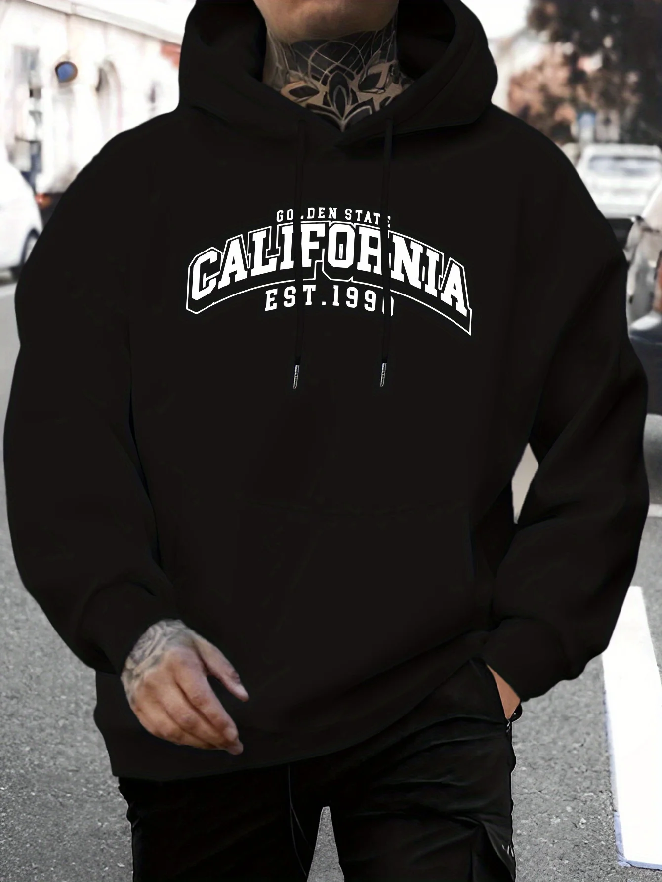 Essential for streetwear, California-style printed hoodie, men's sweatshirt, casual hooded shirt, suitable for autumn and winter