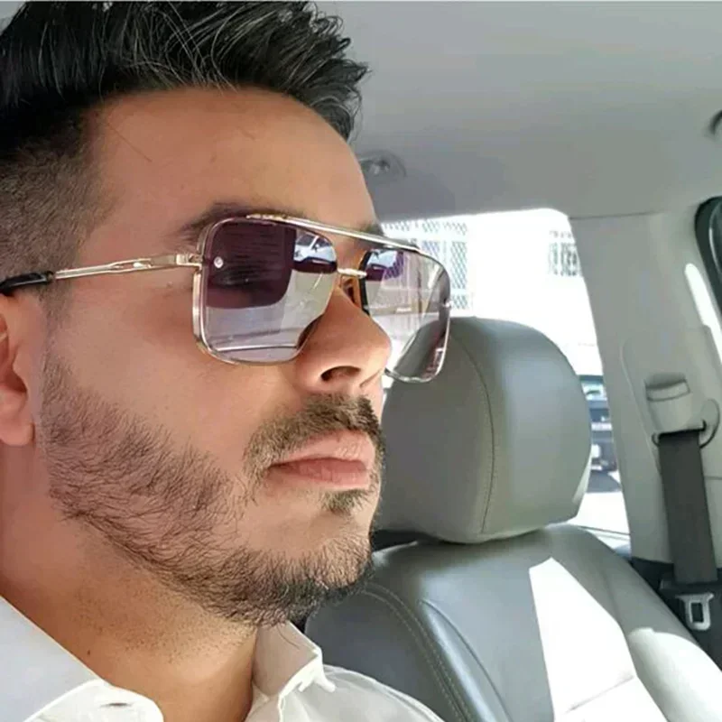 Óculos de Sol de Design Luxuoso Fashion Square para Homens e Mulheres, Estilo Flight Seven Rock Mach Six, Óculos de Sol com Gradiente