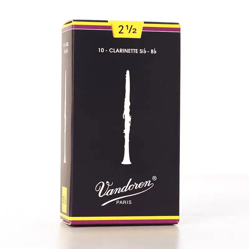 Palhetas Tradicionais Vandoren Blue Box para Clarinete Bb, Caixa com 10 Unidades, Força 2.5 e 3.0, Acessórios para Instrumentos