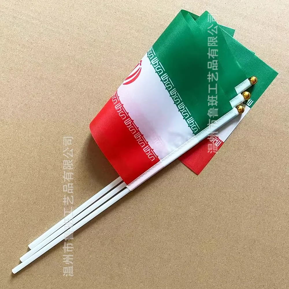 （TIKI FLAG）Iran flag 14x21cm Polyester Fade-Resistance Iran Hand Waving Flag with Plastic Flagpole for Events