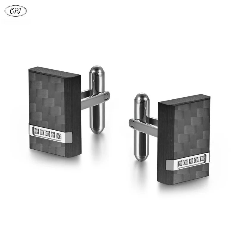 New Stainless Steel Combination Solid Carbon Fiber Cufflinks European and American Men's Titanium Steel Suit Shirt Cufflinks