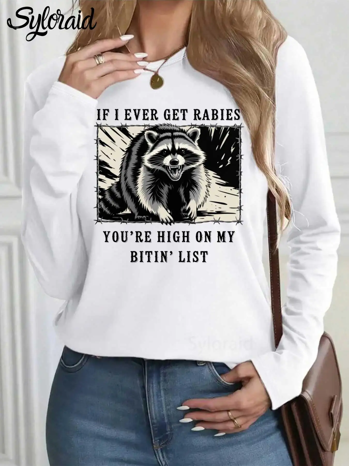 تي شيرت نسائي بأكمام طويلة إذا حصلت على أرنب، أنت عاليًا على قائمة Bitin الخاص بي تي شيرت كاجوال برقبة دائرية #1