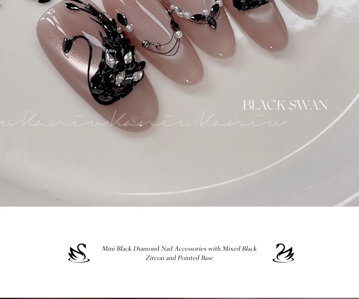Kaniu Flash Black Flat-Back Zirkon Nail Art 5A Mini Silber Tropfen Schwan Strass Material Kit – Detail 11