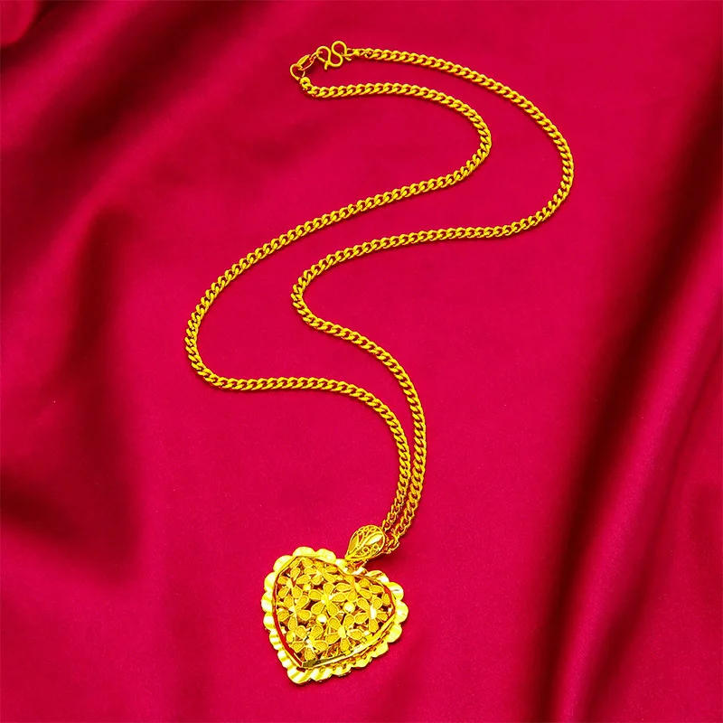 Flower necklace love chain 60 cm long 3 mm women 24K gold, AU999 dating occasions eye-catching, elegant standard