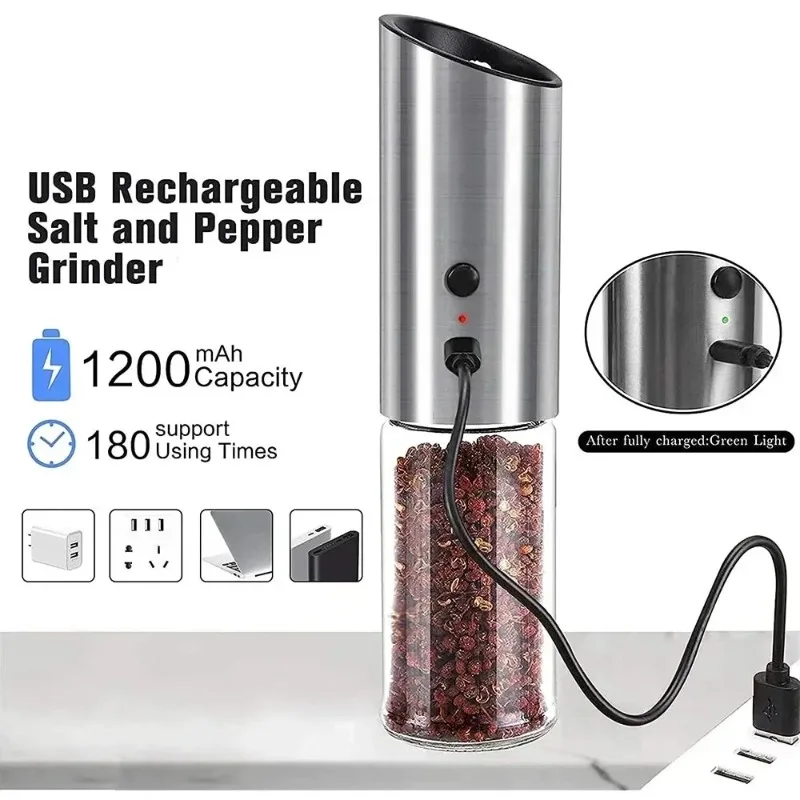 ZaiXiao Electric Salt and Pepper Grinder USB Rechargeable Eletric Pepper Mill Shakers Automatic Spice Steel Machine Kitchen Tool