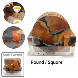 Round Square Coasters Set of 6 Including Stand Designer Coasters Made of Wood/epoxy Tabletop Coating for Drinks/Cups/Bars