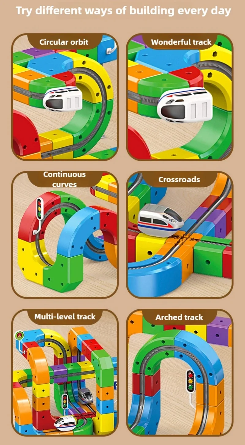 Train de piste magique pour enfants, blocs de construction assemblés électriques, labyrinthe de voiture sur Rail magnétique, jouets éducatifs pour enfants, cadeaux de noël