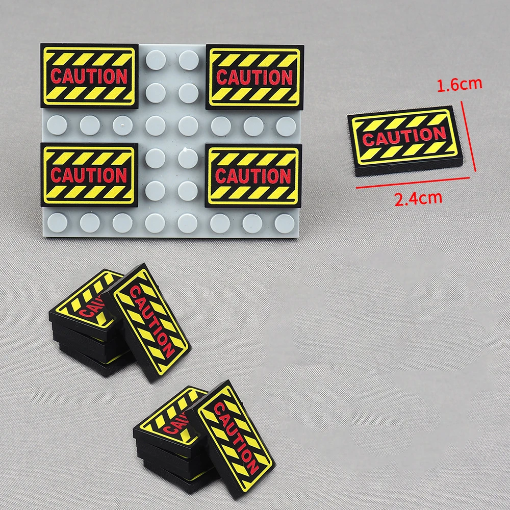 وحدات بناء جسيمات MOC للأطفال ، مطبوعة ، مشهد تحذير ، نمط تحذير ، حرف قرمزي ، طوب مطبوع ، هدية لعبة ، 100 ، 100 #6