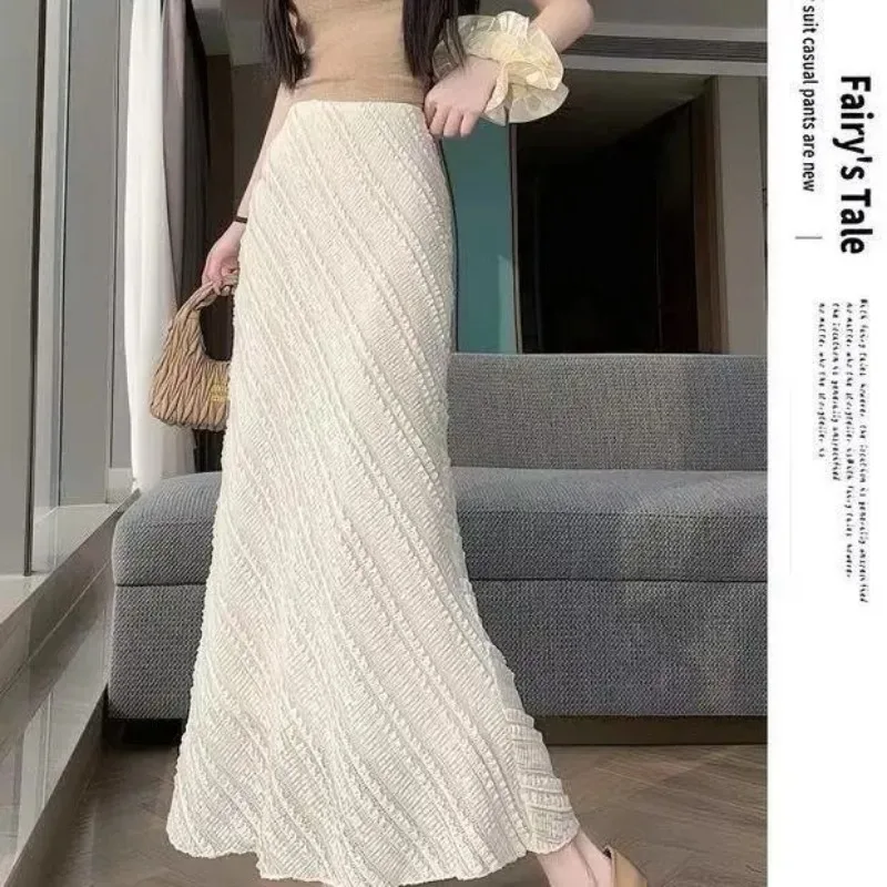 Women's Lace Diagonal Stripe Mermaid Skirt High Waist Elegant Summer Midi Skirt