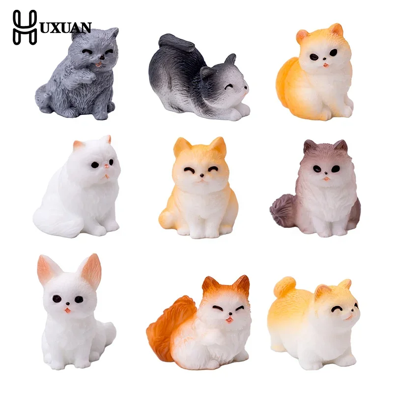 Resin Cats Ornament Kitten Figurine Animal Miniature Fairy Garden Doll House Decoration DIY Micro Landscape Home Decor