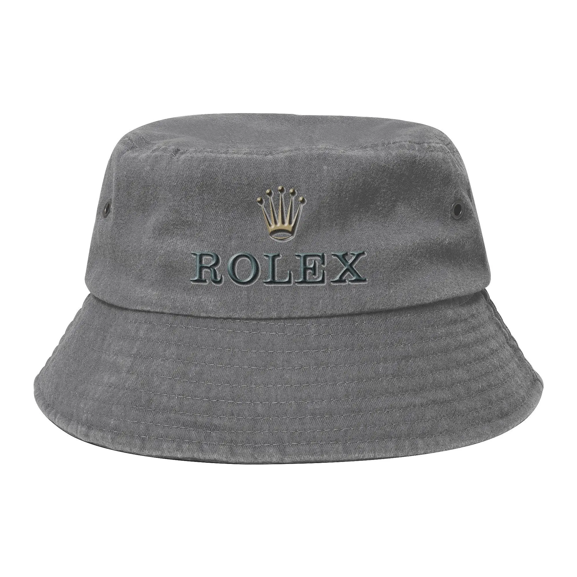 R-ROLEX  Men Women Bucket Hat Outfit Denim Cotton Fisherman Caps Travel Wear Sun Caps