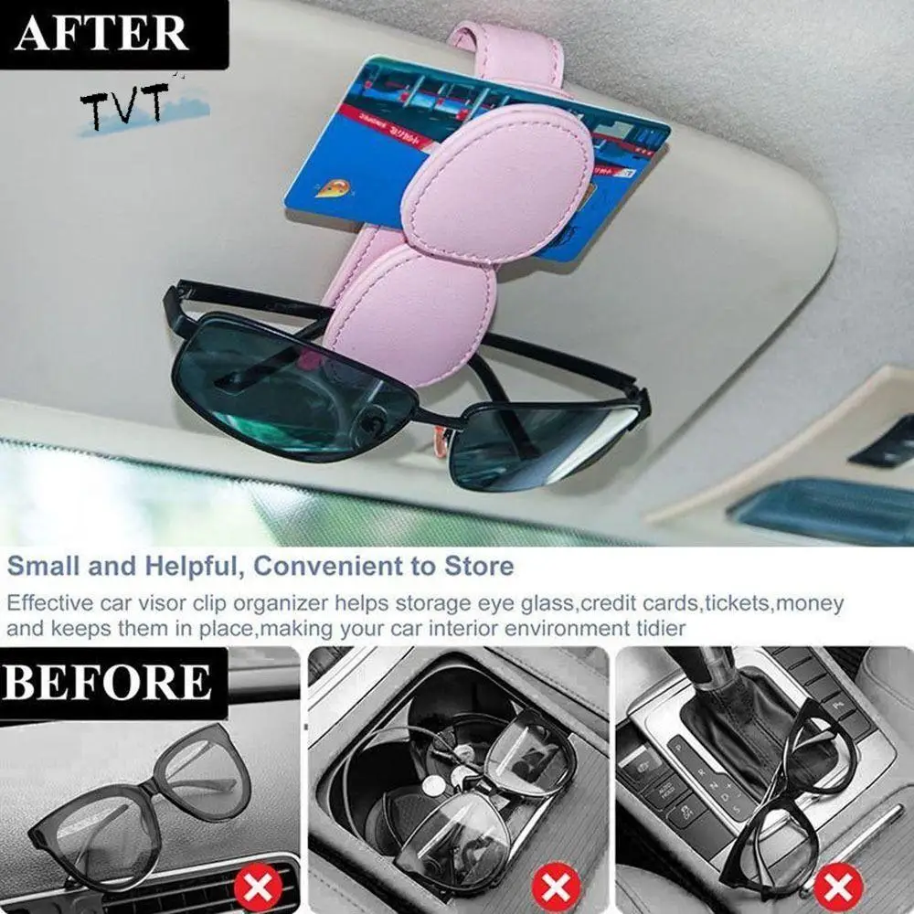 

Magnetic Car Sunglasses Frame PU Leather Sun Visor Organizer Car Glasses Holder Double Clip Stable Ticket Card Clip Car