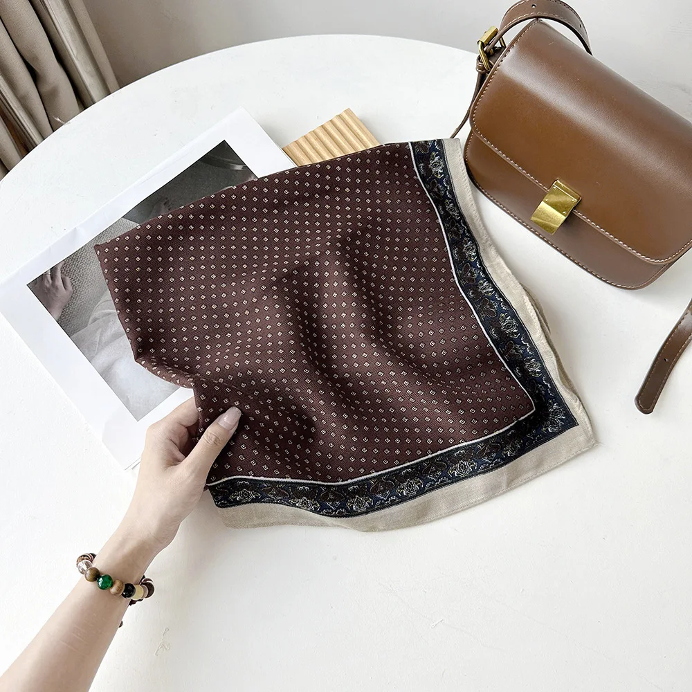 Square Scarf Herringbone Paisley Color Block Elegant Breathable Polyester for Women Girls Neck Wrap Daily Travel