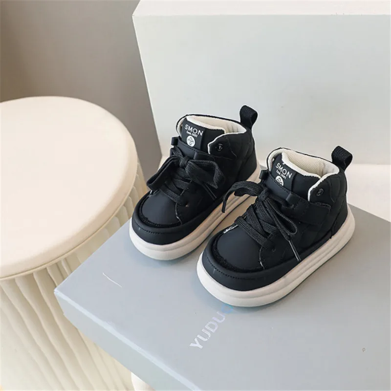 2023 New Autumn Baby Shoes Leather Toddler Boys Girls Sneakers High-help Outdoor Tennis Breathable Fashion Little Kids Sneakers