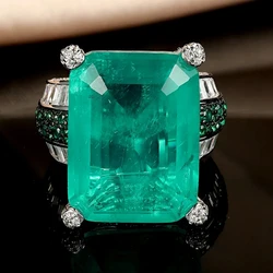 KQDANCE Luxury 925 Sterling Silver 16*21mm Large Rectangle Lab Created Paraiba Tourmaline Gemstone Rings With pariba Green Stone