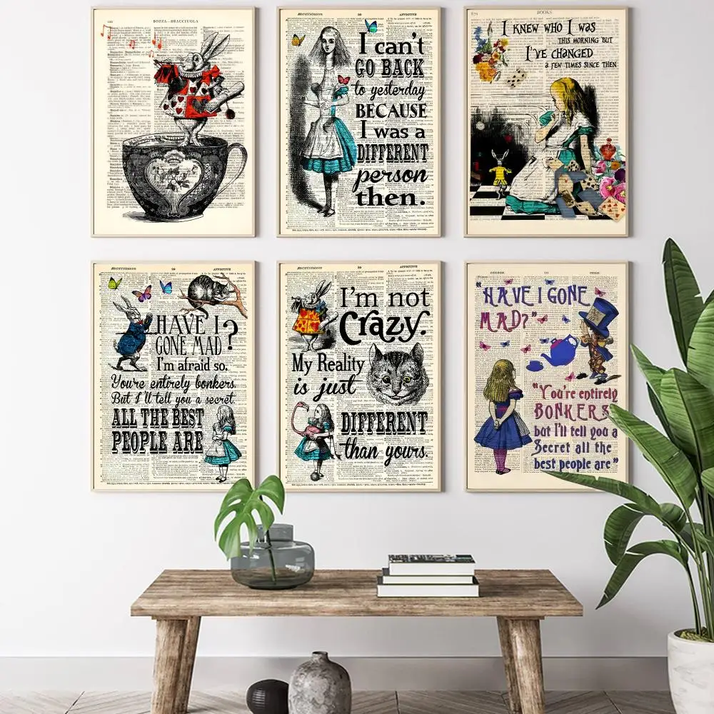 Cartoon A-Alice In W-Wonderland Painting Calligraphy HD Canvas Poster living room bedroom bar aesthetic decoration