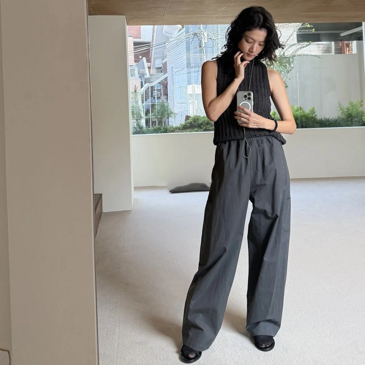 Moia design feminino casual algodão calças de linho cintura alta perna reta modelo fino com grandes kets outono novo sle