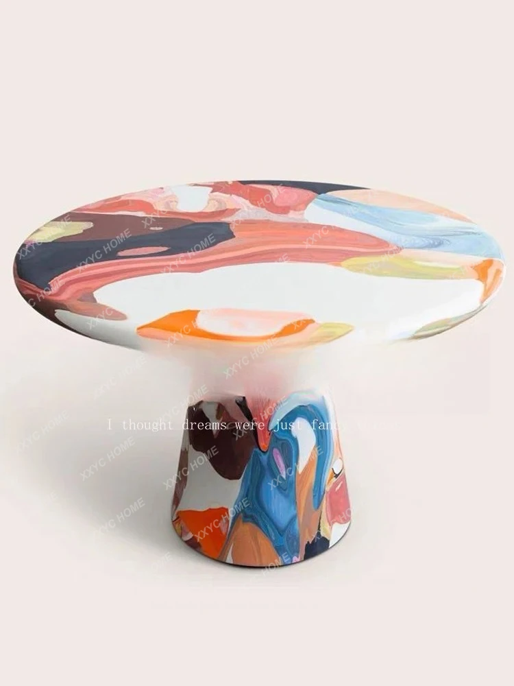 A  Medieval designer artwork hand-painted casual round dining table simple painted oil painting table